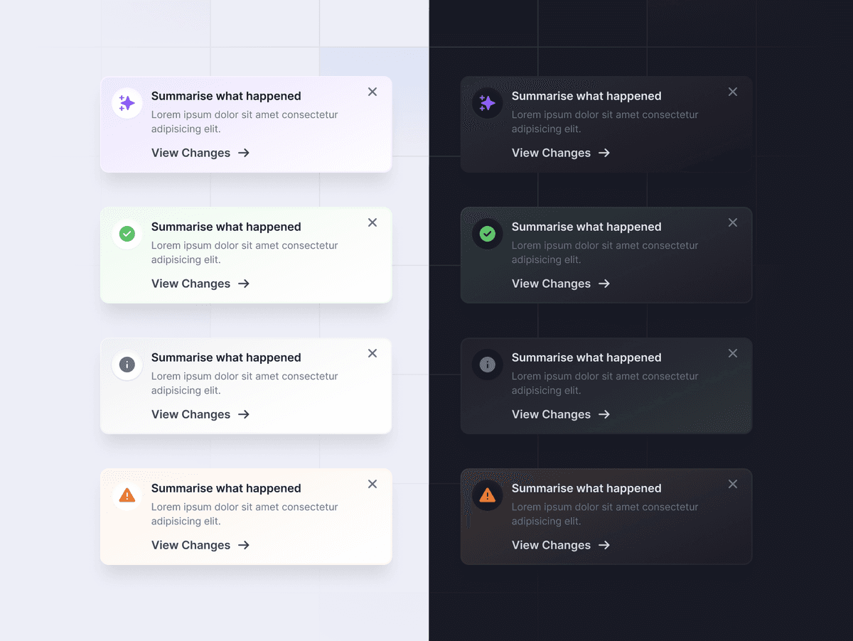 Alert / Toast Design for SAAS in Light and Dark Mode