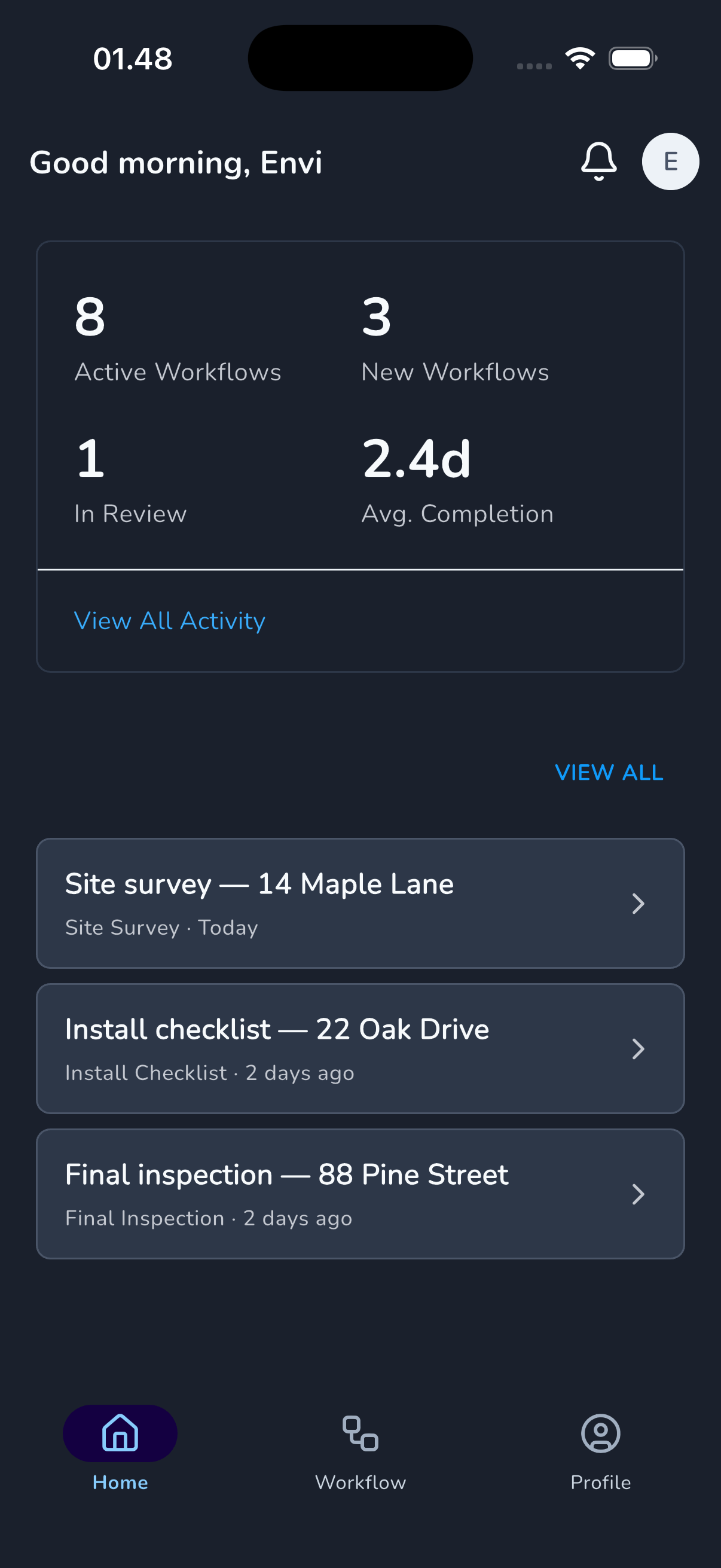 main dashboard dark